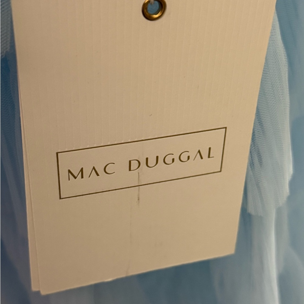 NWT Mac Duggal $798 MSRP Tiered Feather & Tulle Mini Dress in Powder Blue Size 6 - Picture 4 of 7